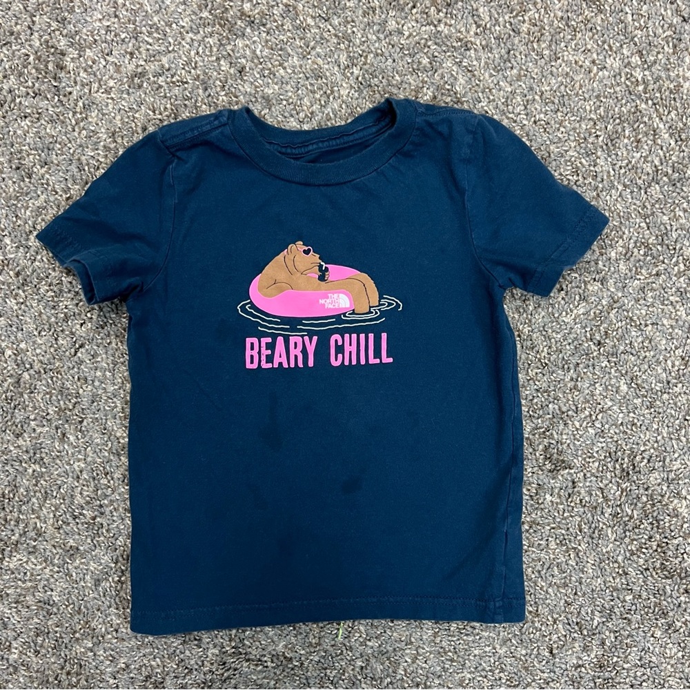 the‎ north face shirt girls 5 navy blue beary chill outdoors casual short sleeve